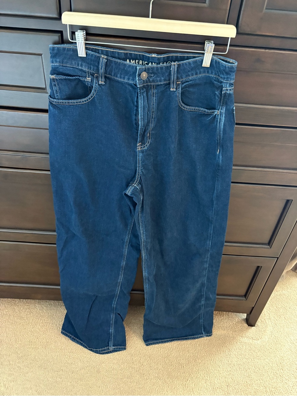 American Eagle Outfitters women dark wash super high-rise, baggy, wide leg jeans